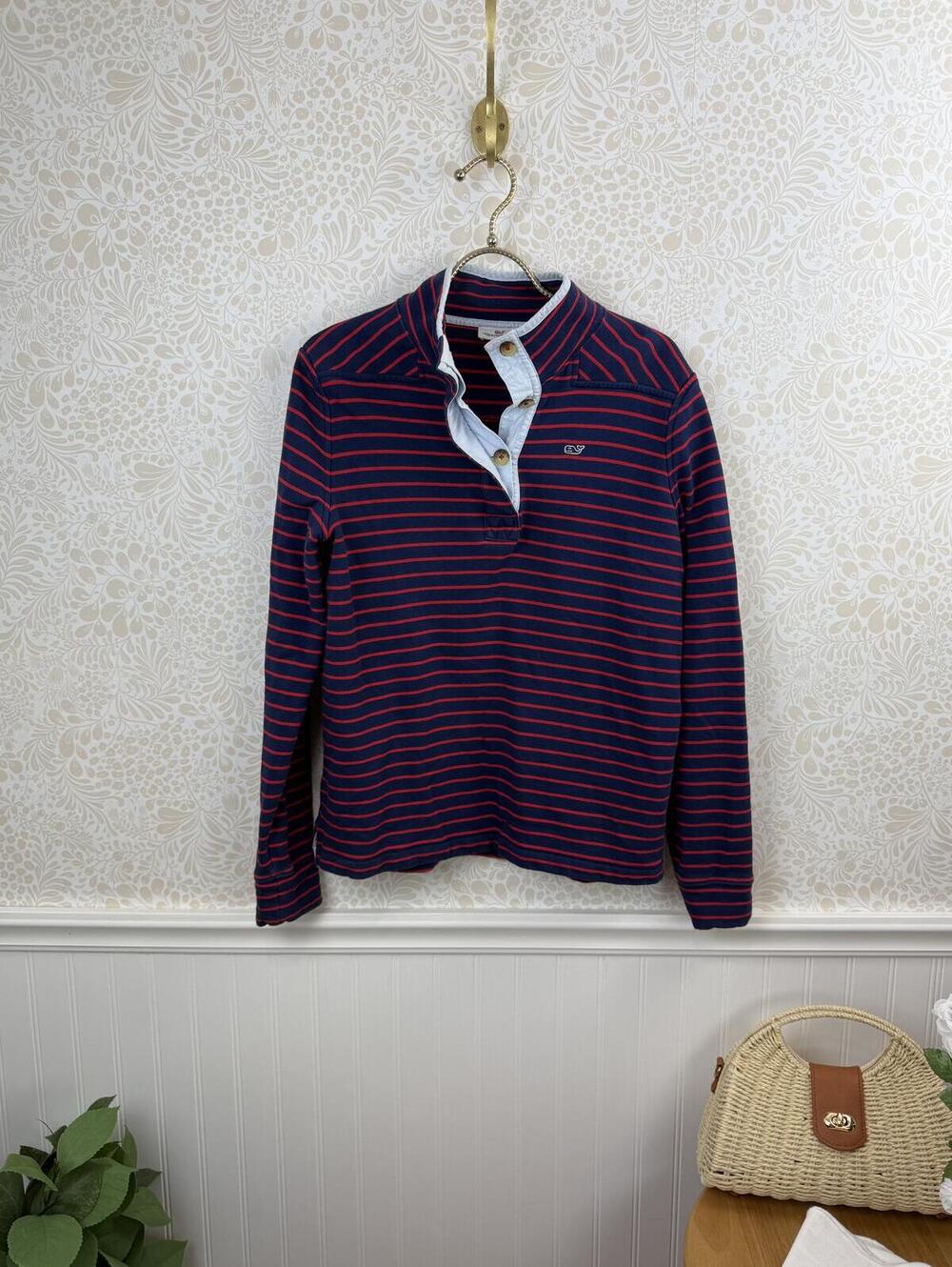 Vineyard Vines Women's Navy & Red Striped Pullover Sweatshirt - Size - Medium